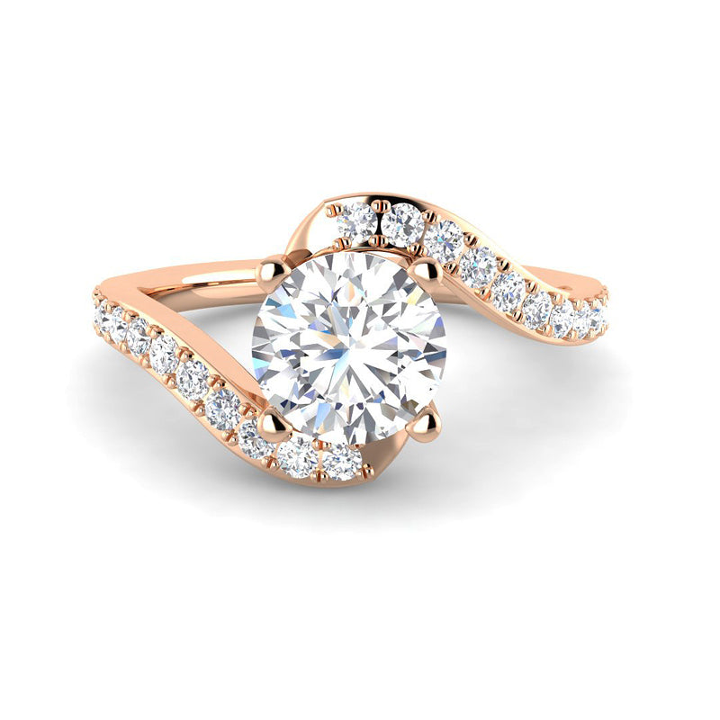 Round Solitaire w. Organic Diamond Band (Rose Gold)