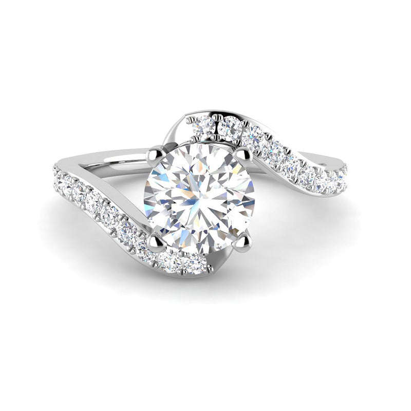 Round Solitaire w. Organic Diamond Band (White Gold)