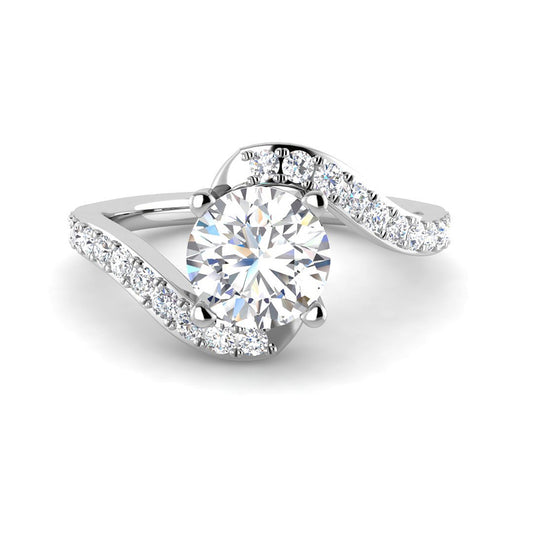 Round Solitaire w. Organic Diamond Band (White Gold)