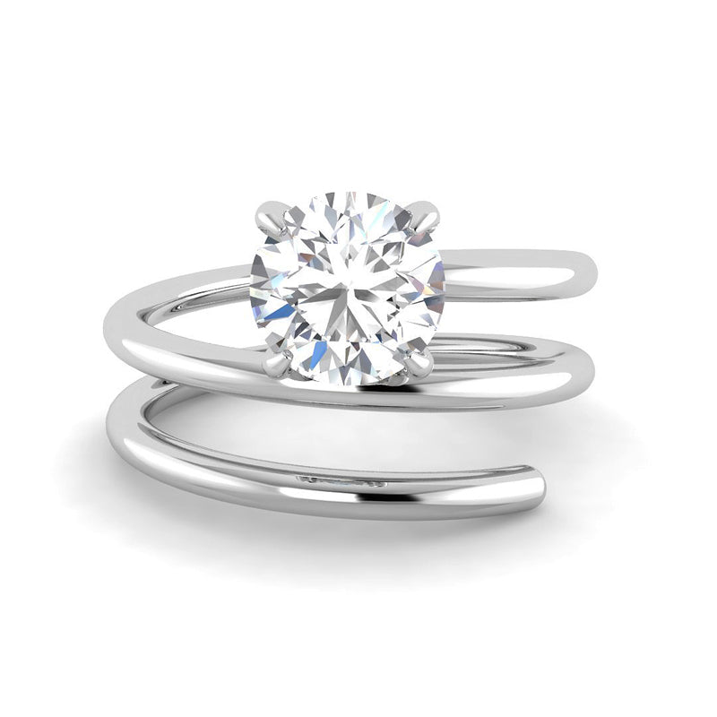 Round Solitaire w. Spiral Band (White Gold)