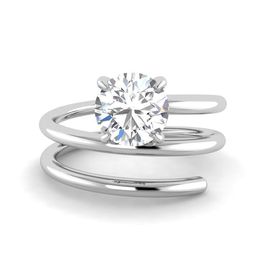 Round Solitaire w. Spiral Band (White Gold)