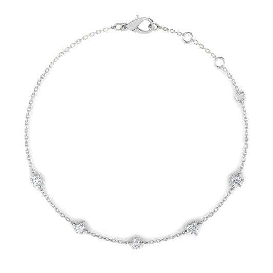 Chain Bracelet w. Multi Diamond Shapes (White Gold)