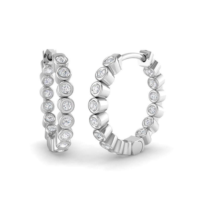 Mini Bezel Hoops w. Diamonds (White Gold)