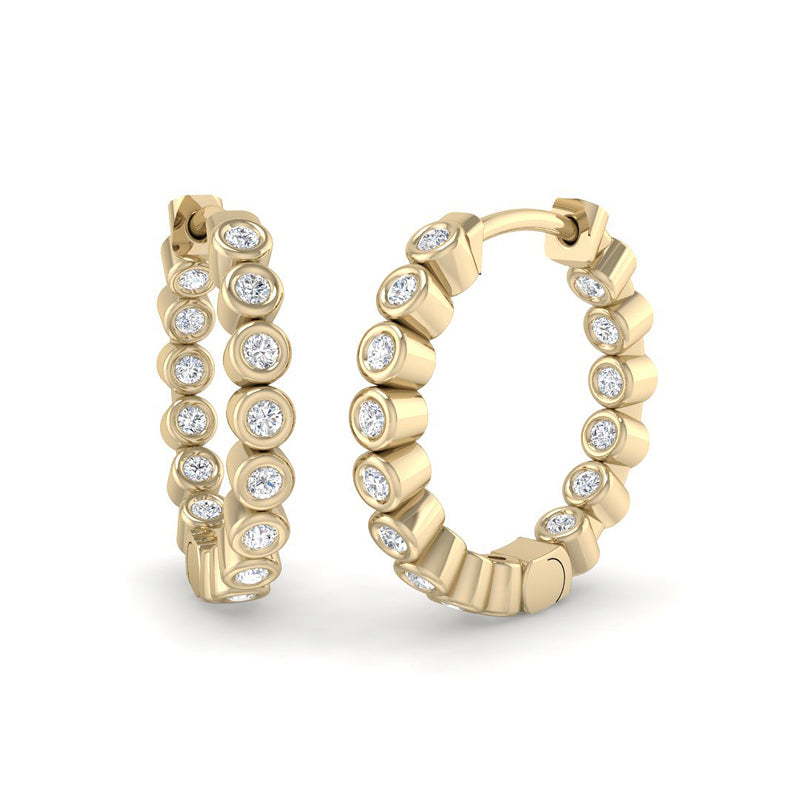 Mini Bezel Hoops w. Diamonds (Yellow Gold)
