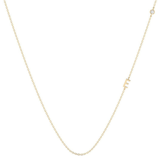 Custom Letter Necklace w. Diamond (Yellow Gold)