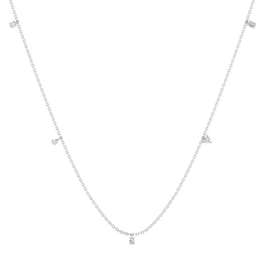 Chain Necklace w. Multi Diamond Shapes (White Gold)