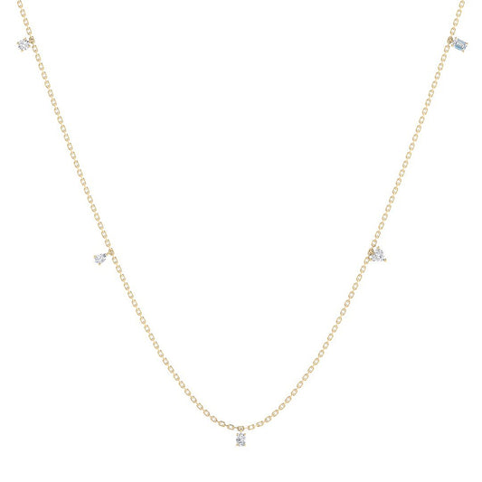 Chain Necklace w. Multi Diamonds Shapes (Yellow Gold)