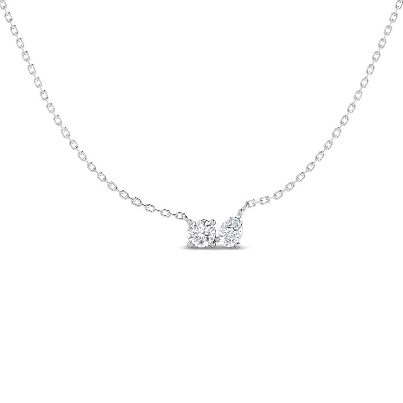 Moi & Toi Necklace w. Pear and Round Diamonds (White Gold)