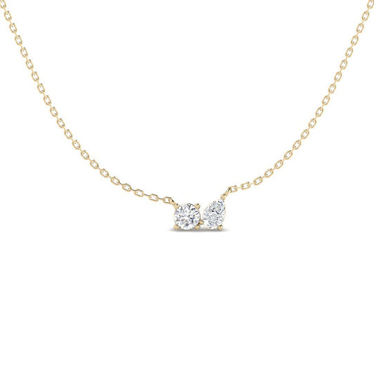 Moi & Toi Necklace w. Pear and Round Diamonds (Yellow Gold)