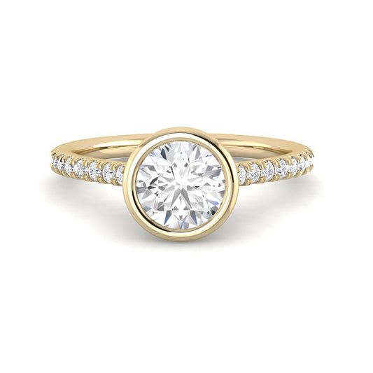 Bezel Set Solitaire Engagement Ring w. Diamond Band (Yellow Gold)