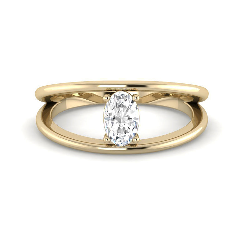 Double Band Ring w. Oval Diamond (Yellow Gold)