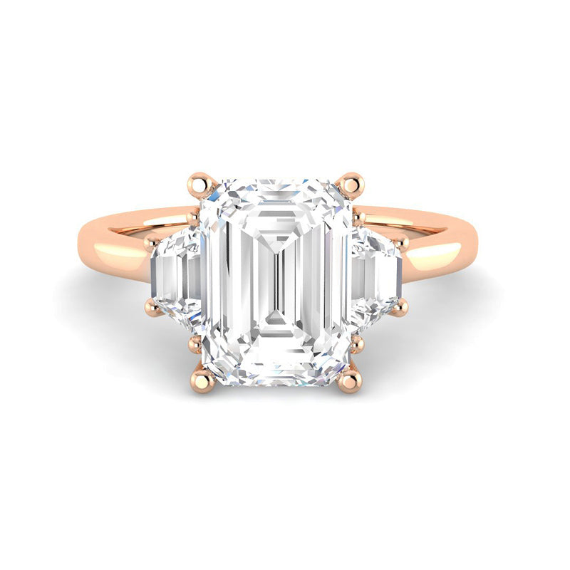 Emerald Cut Trilogy Engagement Ring (Rose Gold)