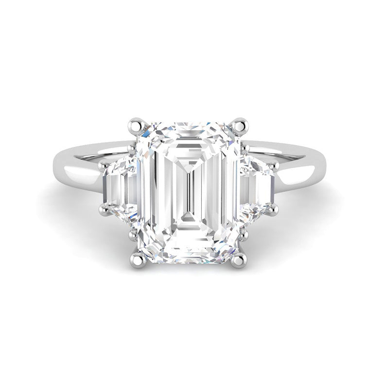 Emerald Cut Trilogy Engagement Ring (White Gold)